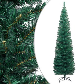 vidaXL Úzky umelý vianočný stromček s podstavcom, zelený 180 cm , PVC