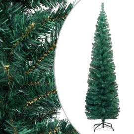 vidaXL Úzky umelý vianočný stromček s podstavcom, zelený 240 cm , PVC