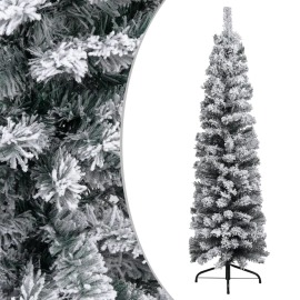 vidaXL Úzky umelý vianočný stromček, zasnežený, zelený 150 cm , PVC
