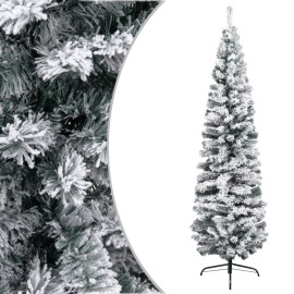vidaXL Úzky umelý vianočný stromček, zasnežený, zelený 180 cm , PVC