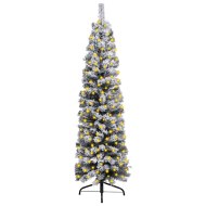 vidaXL Úzky vianočný stromček s LED a chumácm i snehu zelený 120cmPVC - cena, porovnanie