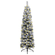 vidaXL Úzky vianočný stromček s LED a chumácm i snehu zelený 150cmPVC - cena, porovnanie