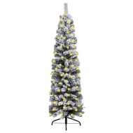 vidaXL Úzky vianočný stromček s LED a chumácm i snehu zelený 180cmPVC - cena, porovnanie