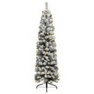 vidaXL Úzky vianočný stromček s LED a chumácm i snehu zelený 210cmPVC - cena, porovnanie