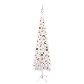 vidaXL Úzky vianočný stromček s LED a sadou gulí biely 150cm