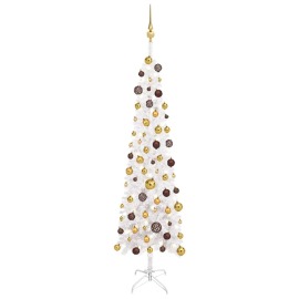 vidaXL Úzky vianočný stromček s LED a sadou gulí biely 180cm