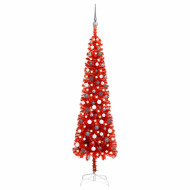 vidaXL Úzky vianočný stromček s LED a sadou gulí červený 210cm - cena, porovnanie