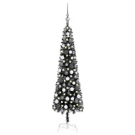 vidaXL Úzky vianočný stromček s LED a sadou gulí čierny 120cm - cena, porovnanie