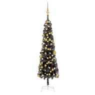 vidaXL Úzky vianočný stromček s LED a sadou gulí čierny 150cm - cena, porovnanie
