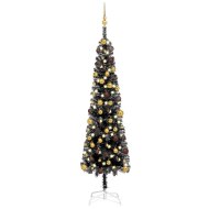vidaXL Úzky vianočný stromček s LED a sadou gulí čierny 180cm - cena, porovnanie