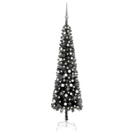 vidaXL Úzky vianočný stromček s LED a sadou gulí čierny 210cm - cena, porovnanie
