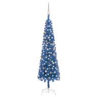 vidaXL Úzky vianočný stromček s LED a sadou gulí modrý 210cm - cena, porovnanie