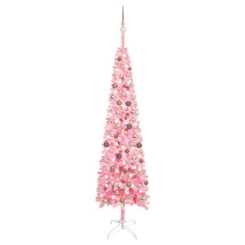 vidaXL Úzky vianočný stromček s LED a sadou gulí ružový 240cm