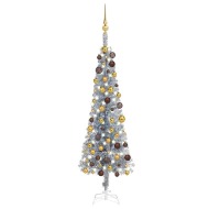 vidaXL Úzky vianočný stromček s LED a sadou gulí strieborný 120cm - cena, porovnanie