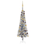 vidaXL Úzky vianočný stromček s LED a sadou gulí strieborný 150cm - cena, porovnanie