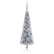 vidaXL Úzky vianočný stromček s LED a sadou gulí strieborný 210cm - cena, porovnanie