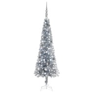 vidaXL Úzky vianočný stromček s LED a sadou gulí strieborný 240cm - cena, porovnanie