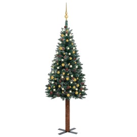 vidaXL Úzky vianočný stromček s LED a sadou gulí zelený 150cm