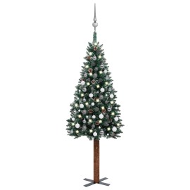 vidaXL Úzky vianočný stromček s LED a sadou gulí zelený 180cm