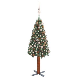 vidaXL Úzky vianočný stromček s LED a sadou gulí zelený 180cm PVC