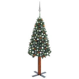 vidaXL Úzky vianočný stromček s LED a sadou gulí zelený 210cm PVC