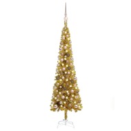 vidaXL Úzky vianočný stromček s LED a sadou gulí zlatý 120cm - cena, porovnanie