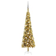 vidaXL Úzky vianočný stromček s LED a sadou gulí zlatý 180cm - cena, porovnanie