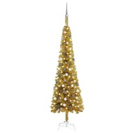 vidaXL Úzky vianočný stromček s LED a sadou gulí zlatý 240cm - cena, porovnanie