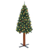 vidaXL Úzky vianočný stromček s LED, drevom a šiškami zelený 150cm - cena, porovnanie