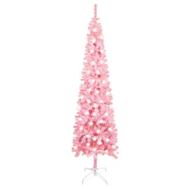 vidaXL Úzky vianočný stromček s LED ružový 120cm
