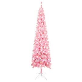 vidaXL Úzky vianočný stromček s LED ružový 210cm
