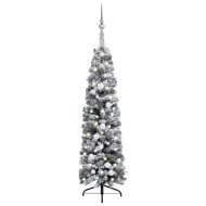 vidaXL Úzky vianočný stromček s LED, sadou gulí a snehom zelený 120cm - cena, porovnanie