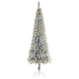 vidaXL Úzky vianočný stromček s LED svetielkami strieborný 180cm