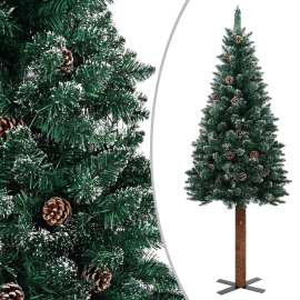 vidaXL Úzky vianočný stromček s pravým drevom a bielym snehom zelený 150cm