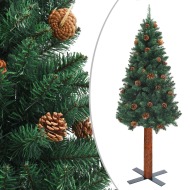 vidaXL Úzky vianočný stromček s pravým drevom a šiškami zelený 150cm PVC - cena, porovnanie