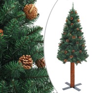 vidaXL Úzky vianočný stromček s pravým drevom a šiškami zelený 180cm PVC - cena, porovnanie