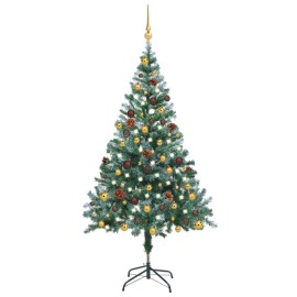 vidaXL vianočný stromček s LED diódy a sadou loptičiek a šiškami 150cm