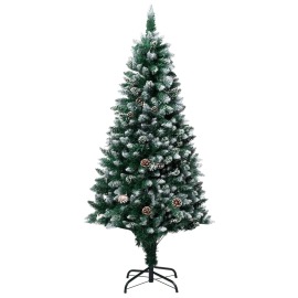 vidaXL Zasnežený umelý vianočný stromček s borovicovými šiškami 150cm