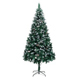 vidaXL Zasnežený umelý vianočný stromček s borovicovými šiškami 210cm