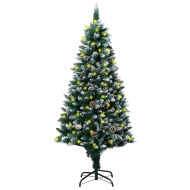 vidaXL Zasnežený umelý vianočný stromček s LED a borovicovými šiškami 180cm - cena, porovnanie