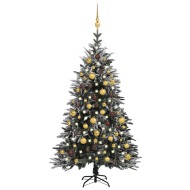 vidaXL Zasnežený umelý vianočný stromček s LED a súpravou gulí 150cm PVC a PE - cena, porovnanie