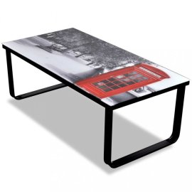 vidaXL Konferenčný stolík s potlačou kov / sklo Telefónna búdka 241176