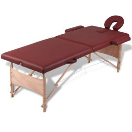vidaXL Červený skladací masážny stôl s 2 zónami a dreveným rámom