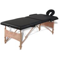 vidaXL Čierny skladací masážny stôl s 2 zónami a dreveným rámom - cena, porovnanie