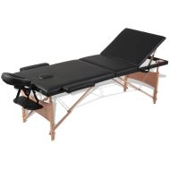 vidaXL Čierny skladací masážny stôl s 3 zónami a dreveným rámom - cena, porovnanie