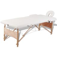 vidaXL Krémovo biely skladací masážny stôl s 2 zónami a dreveným rámom - cena, porovnanie