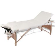 vidaXL Krémovo biely skladací masážny stôl s 3 zónami a dreveným rámom
