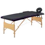 vidaXL Skladací masážny stôl, 2 zóny, drevo, čierny - cena, porovnanie