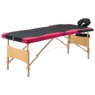 vidaXL Skladací masážny stôl, 3 zóny, drevo, čierno ružový - cena, porovnanie