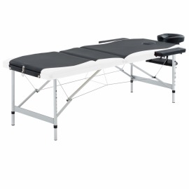 vidaXL Skladací masážny stôl s 3 zónami, hliník, čierno biely